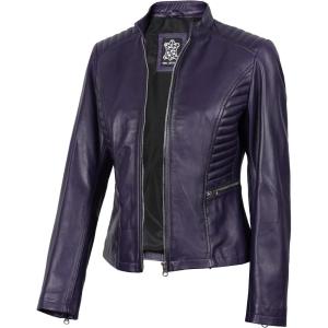 Decrum Leather Jacket Women – Casual Real Lambskin Womens Leather Jacket(N185 – Purple Leather Jacket Women)