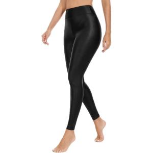 Hody Lovy Womens Black Leggings for Gym Workout High Waisted Tummy Control Yoga Pants(Faux Leather-black)