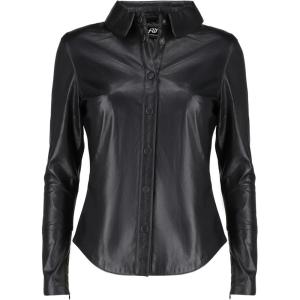 Jild Casual Shirt Leather Jacket Women – Long Sleeve Snap Button Down Soft Lambskin Leather Shacket Regular and Plus Size(Black)