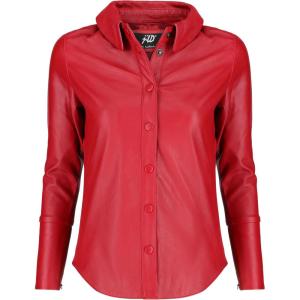 Jild Casual Shirt Leather Jacket Women – Long Sleeve Snap Button Down Soft Lambskin Leather Shacket Regular and Plus Size(Red)