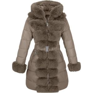 RISISSIDA Women Winter Fur Lined Coat,Puffer Jacket with Long Fur Trim Hooded,Warm Leather Bubble Overcoat Cold-resistant(Gray)