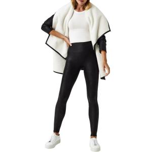 SPANX Faux Leather Fleece-Lined Legging-Tummy Control Legging-Contoured Power Waistband Stomach Compression-High Waist-Black