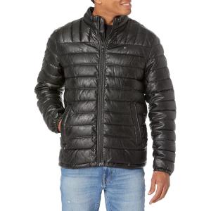 Tommy Hilfiger mens Wetlook Lightweight Puffer Jacket(Black Faux Leather)