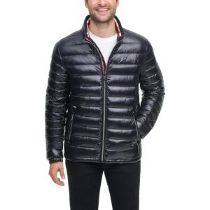 Tommy Hilfiger mens Wetlook Lightweight Puffer Jacket(Black Wet Look)