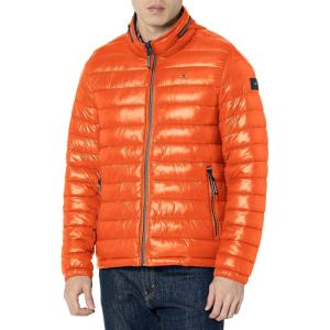 Tommy Hilfiger mens Wetlook Lightweight Puffer Jacket(Burnt Orange)