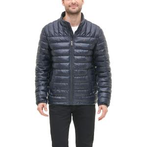 Tommy Hilfiger mens Wetlook Lightweight Puffer Jacket(Navy Faux Leather)
