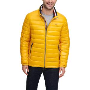 Tommy Hilfiger mens Wetlook Lightweight Puffer Jacket(Yellow Gold Wet Look)