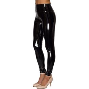 Women Mirror Faux Patent Leather Leggings Wet Look Reflective Shiny Stretch Tighten Pants High Waist Slim(Black)