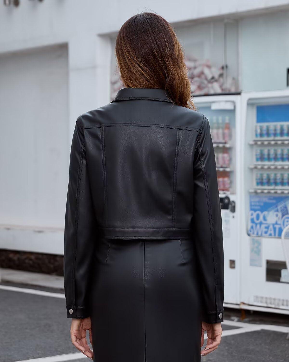 imageDIASHINY Faux Leather Jacket For Women Zip Up Moto Biker Coat Short PU Motorcycle Outwear126 Black