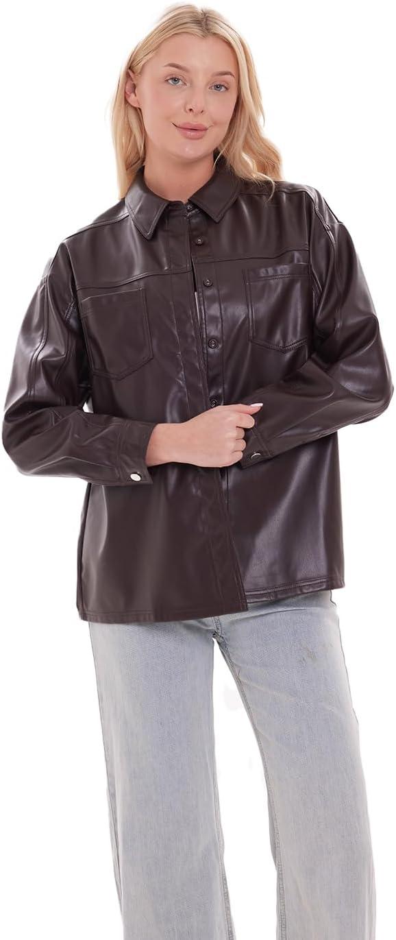 imageDIASHINY Faux Leather Jacket For Women Zip Up Moto Biker Coat Short PU Motorcycle Outwear153 Coffee