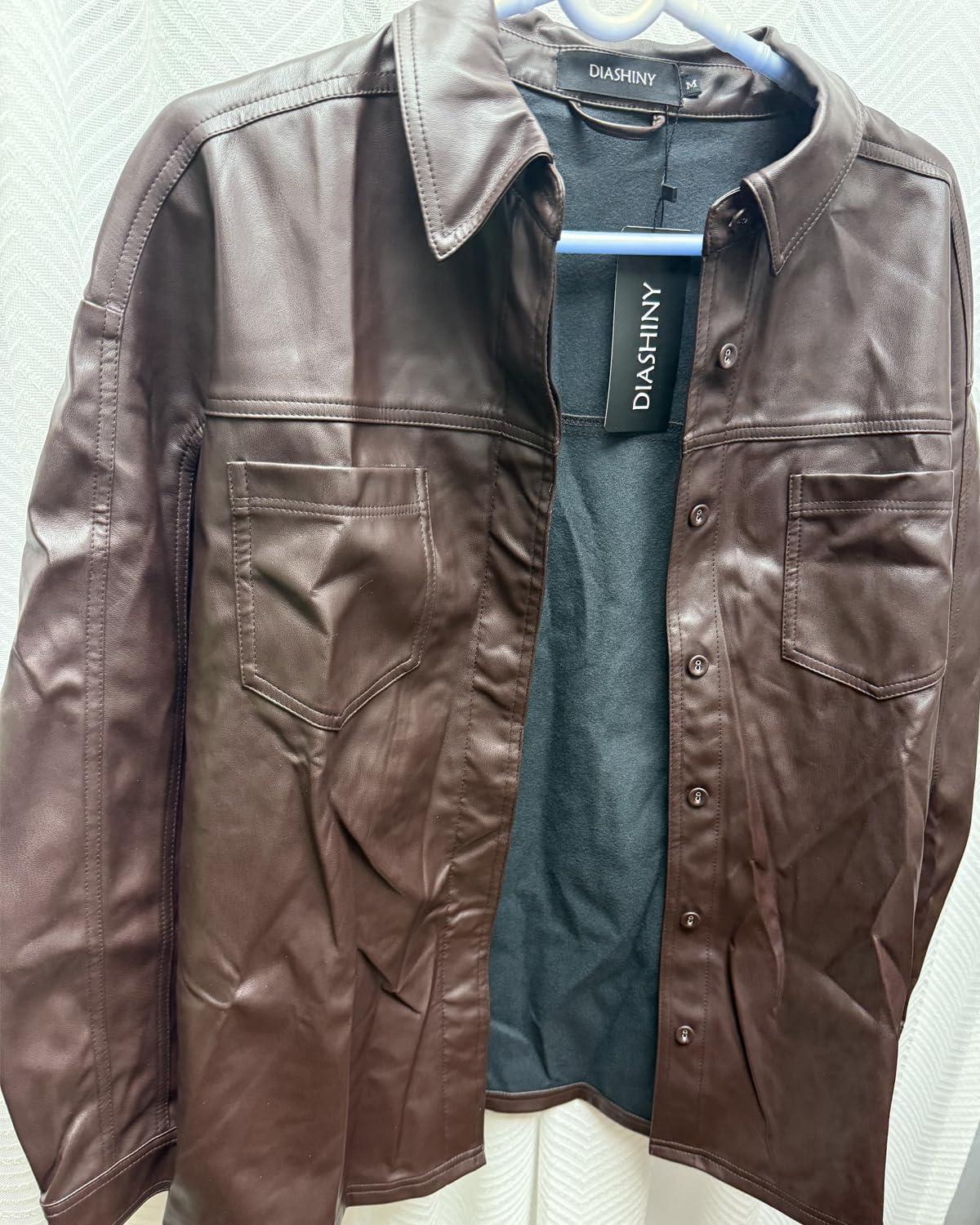 imageDIASHINY Faux Leather Jacket For Women Zip Up Moto Biker Coat Short PU Motorcycle Outwear153 Coffee