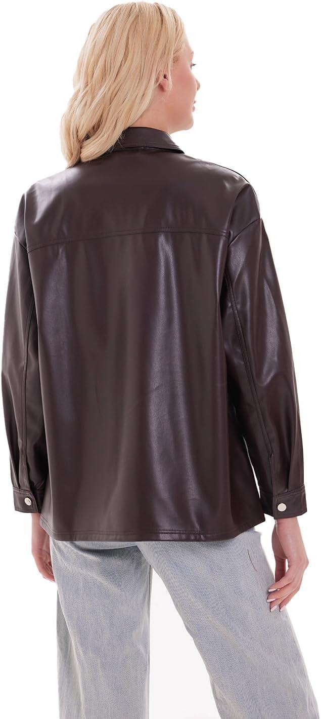 imageDIASHINY Faux Leather Jacket For Women Zip Up Moto Biker Coat Short PU Motorcycle Outwear153 Coffee