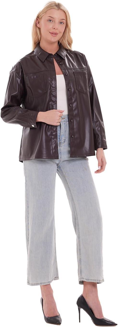 imageDIASHINY Faux Leather Jacket For Women Zip Up Moto Biker Coat Short PU Motorcycle Outwear153 Coffee
