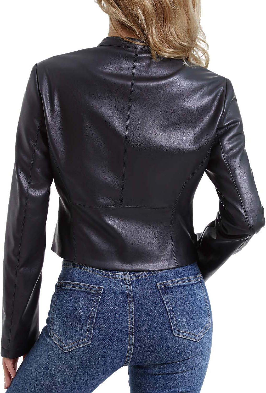 imageDIASHINY Faux Leather Jacket For Women Zip Up Moto Biker Coat Short PU Motorcycle OutwearBlack 047