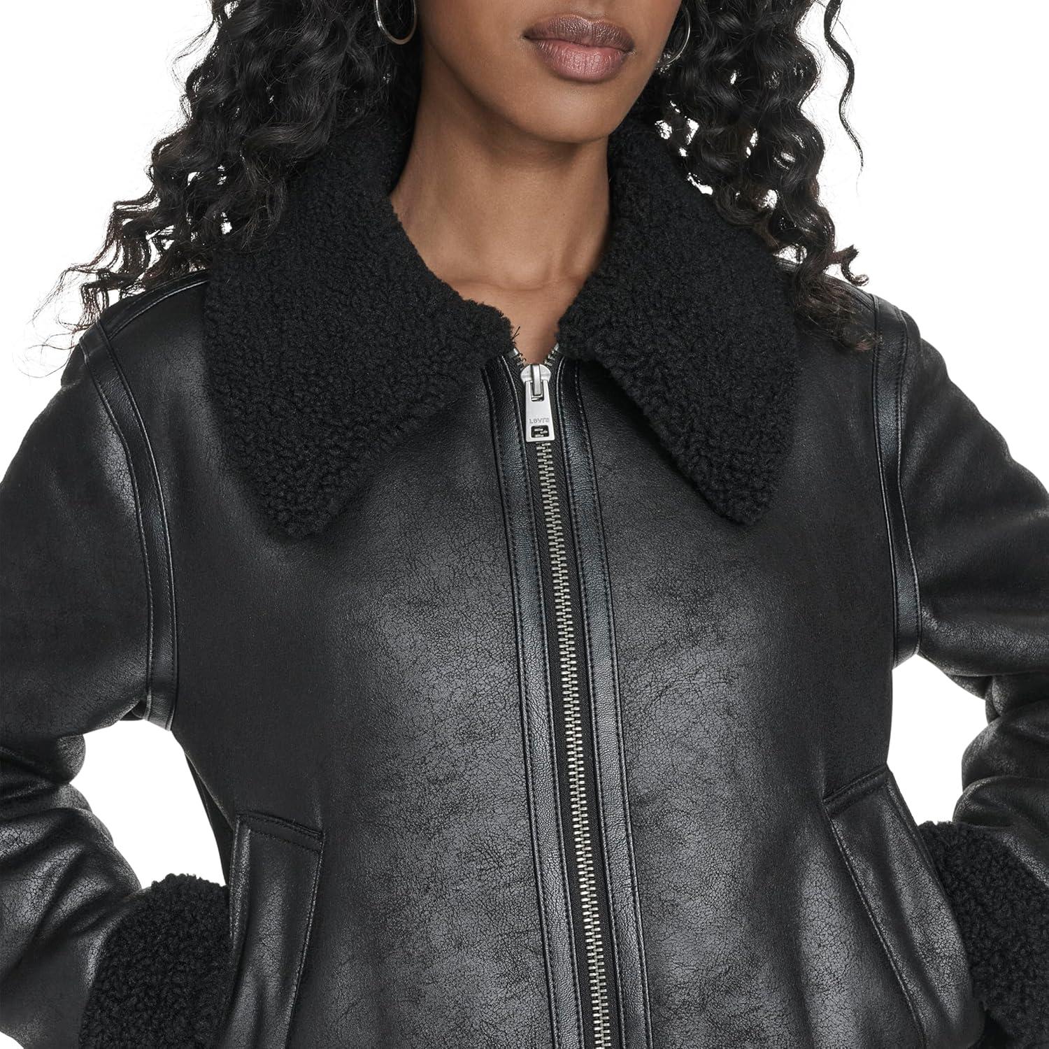 imageLevis Womens Faux Shearling Aviator JacketBlack Faux Shearling