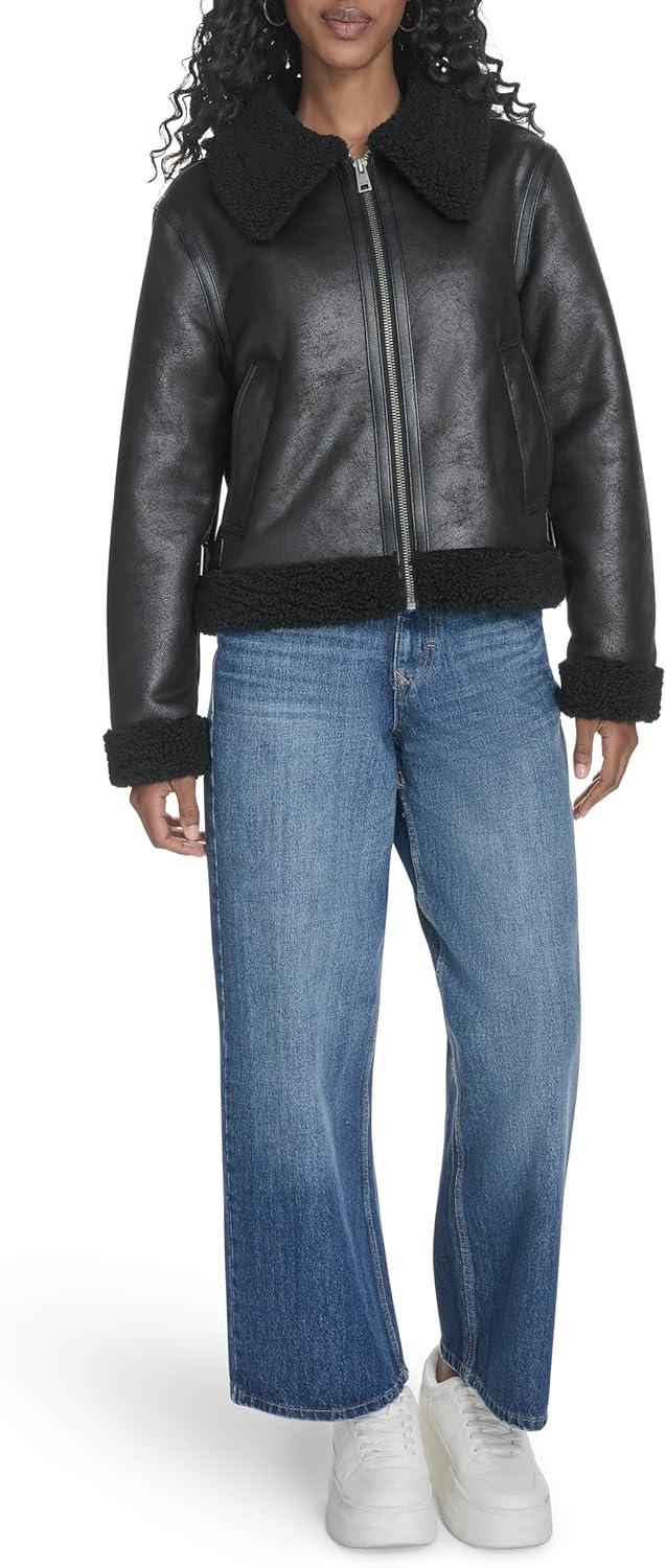 imageLevis Womens Faux Shearling Aviator JacketBlack Faux Shearling
