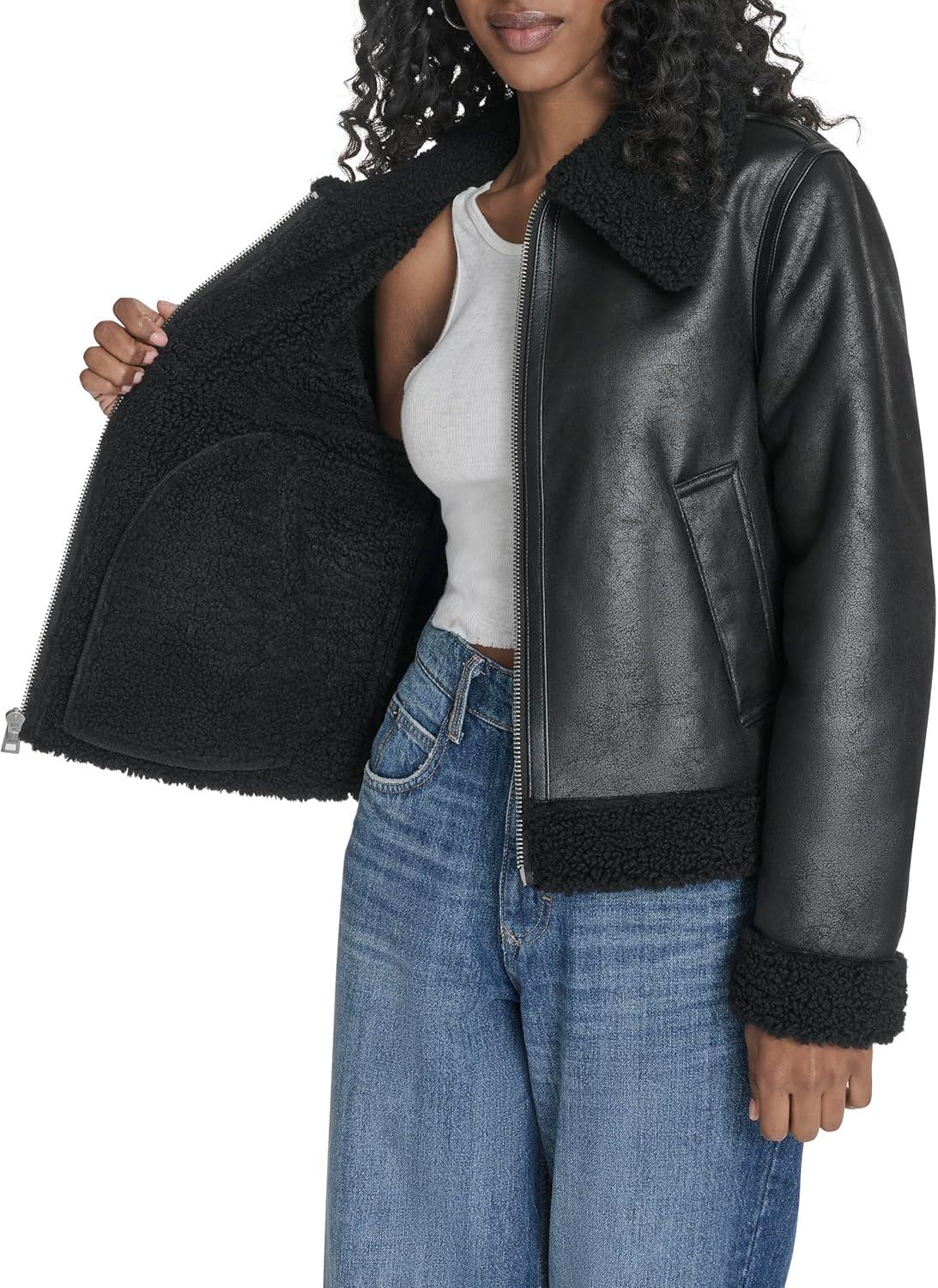 imageLevis Womens Faux Shearling Aviator JacketBlack Faux Shearling
