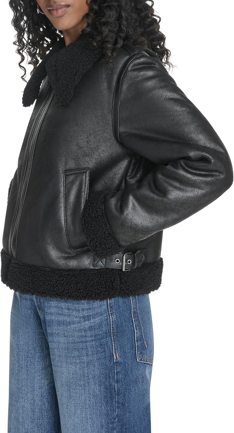imageLevis Womens Faux Shearling Aviator JacketBlack Faux Shearling