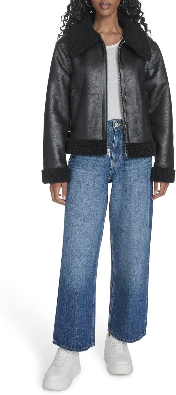 imageLevis Womens Faux Shearling Aviator JacketBlack Faux Shearling