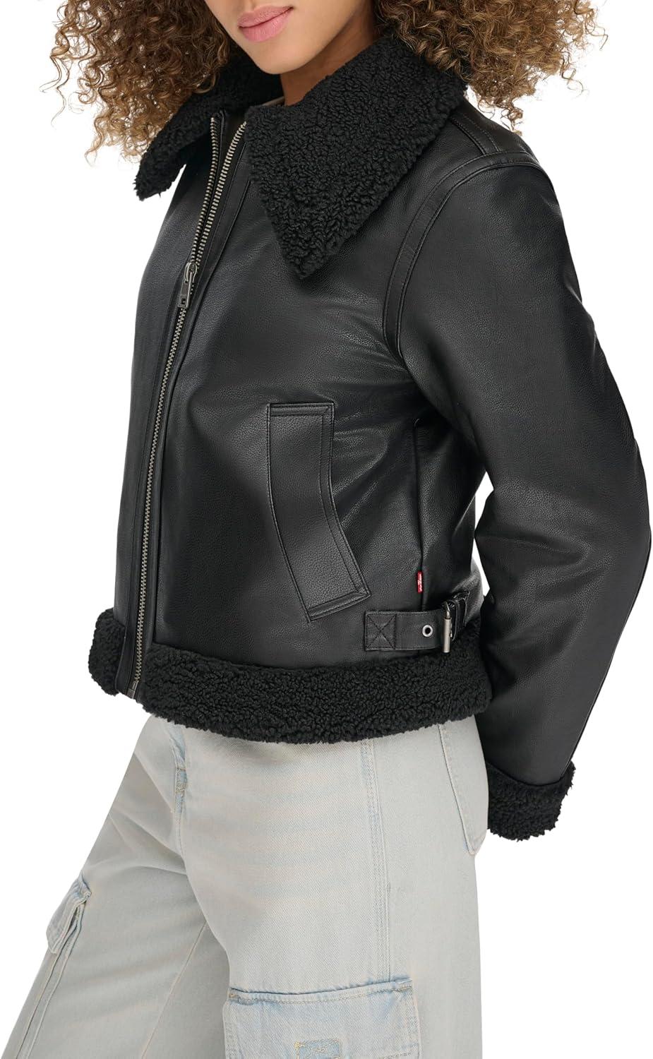 imageLevis Womens Faux Shearling Aviator JacketBlack Sherpa Lined