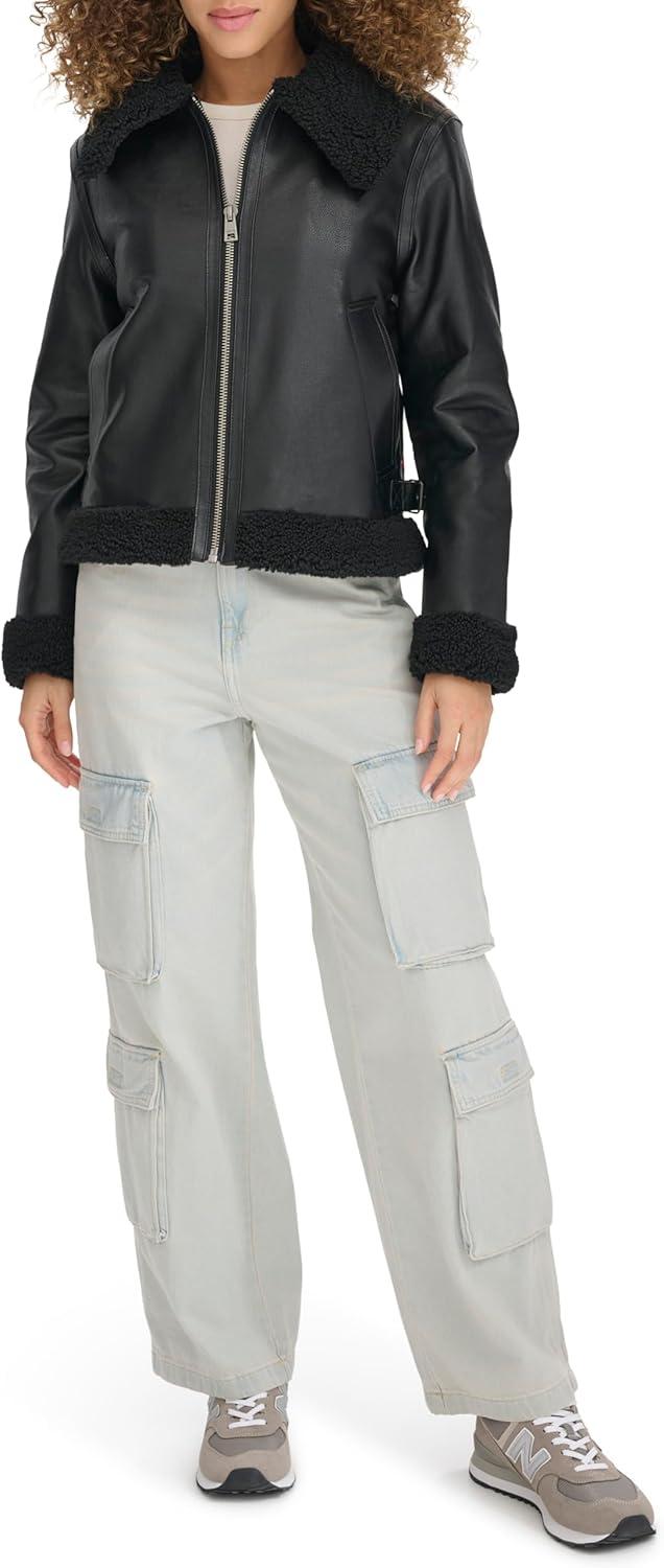 imageLevis Womens Faux Shearling Aviator JacketBlack Sherpa Lined