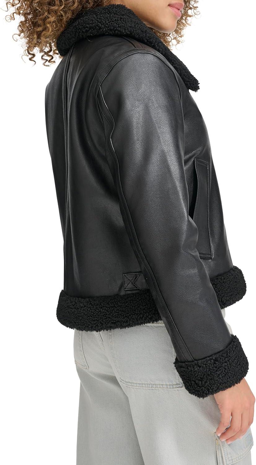 imageLevis Womens Faux Shearling Aviator JacketBlack Sherpa Lined