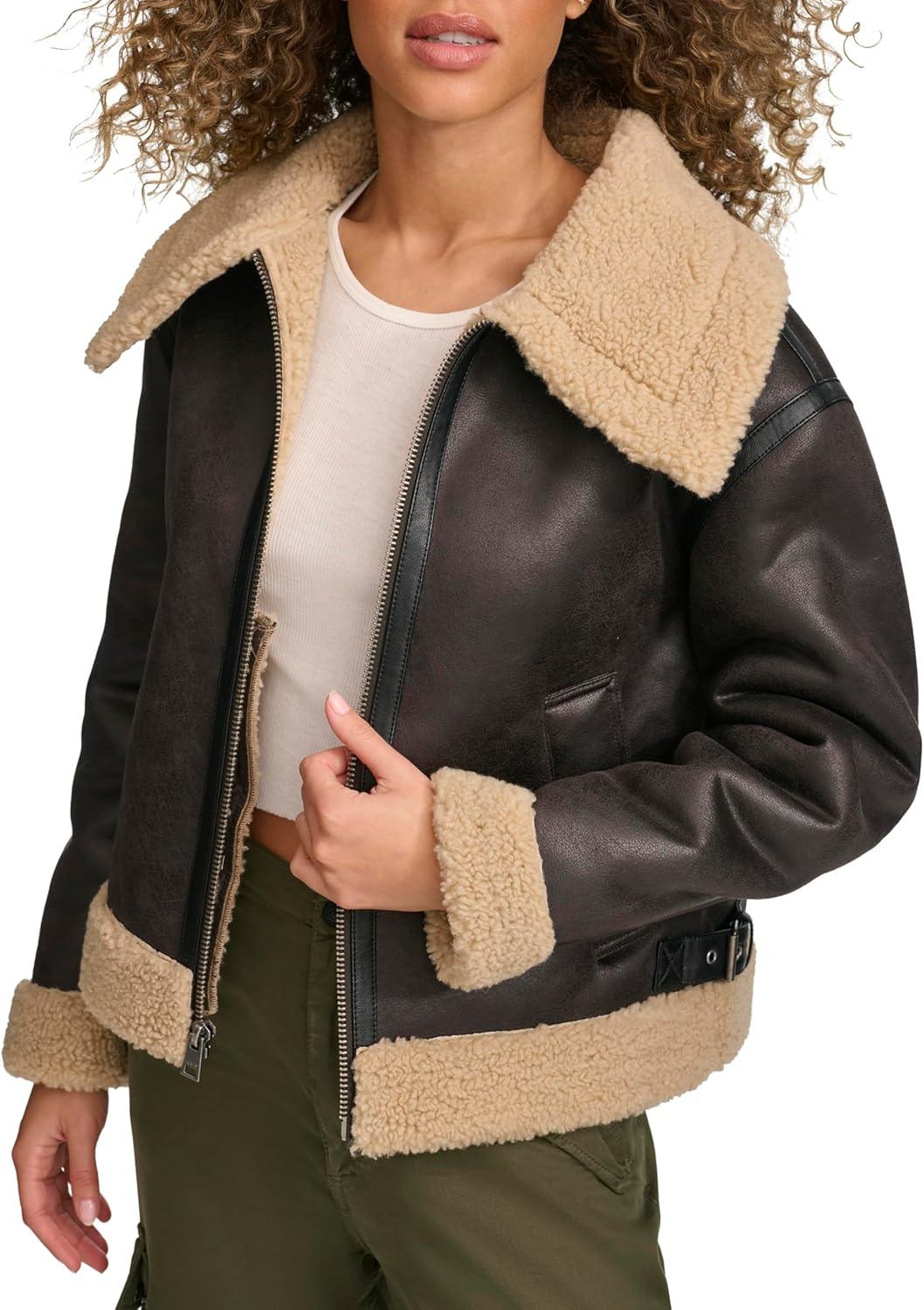 imageLevis Womens Faux Shearling Aviator JacketMolasses Faux Shearling