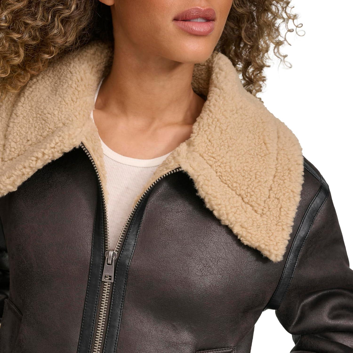 imageLevis Womens Faux Shearling Aviator JacketMolasses Faux Shearling