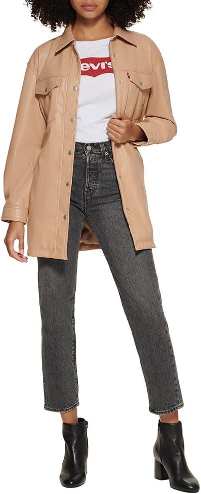 imageLevis womens Faux Leather Belted Shirt Jacket Standard amp Plus SizesBiscotti