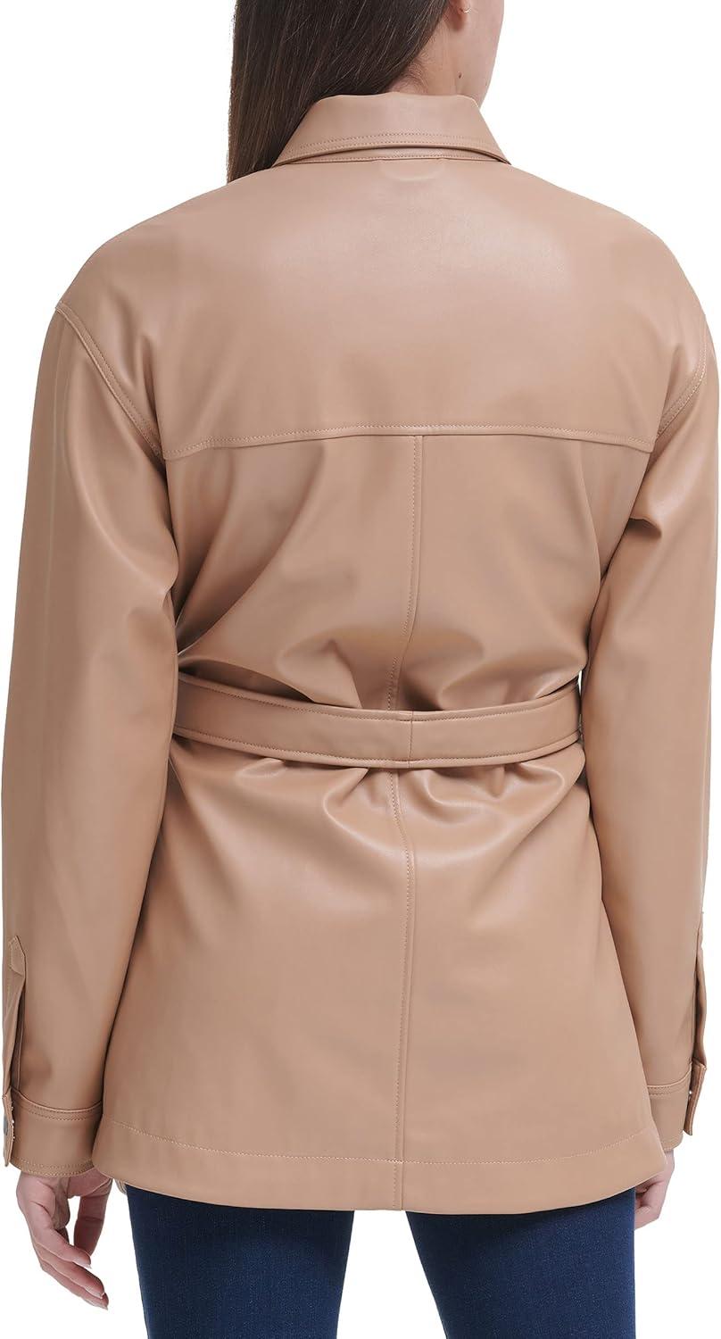 imageLevis womens Faux Leather Belted Shirt Jacket Standard amp Plus SizesBiscotti