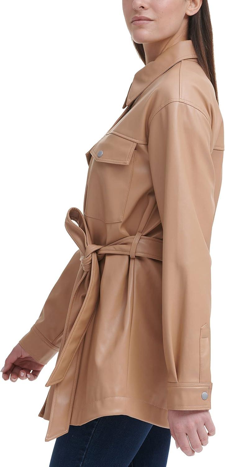 imageLevis womens Faux Leather Belted Shirt Jacket Standard amp Plus SizesBiscotti
