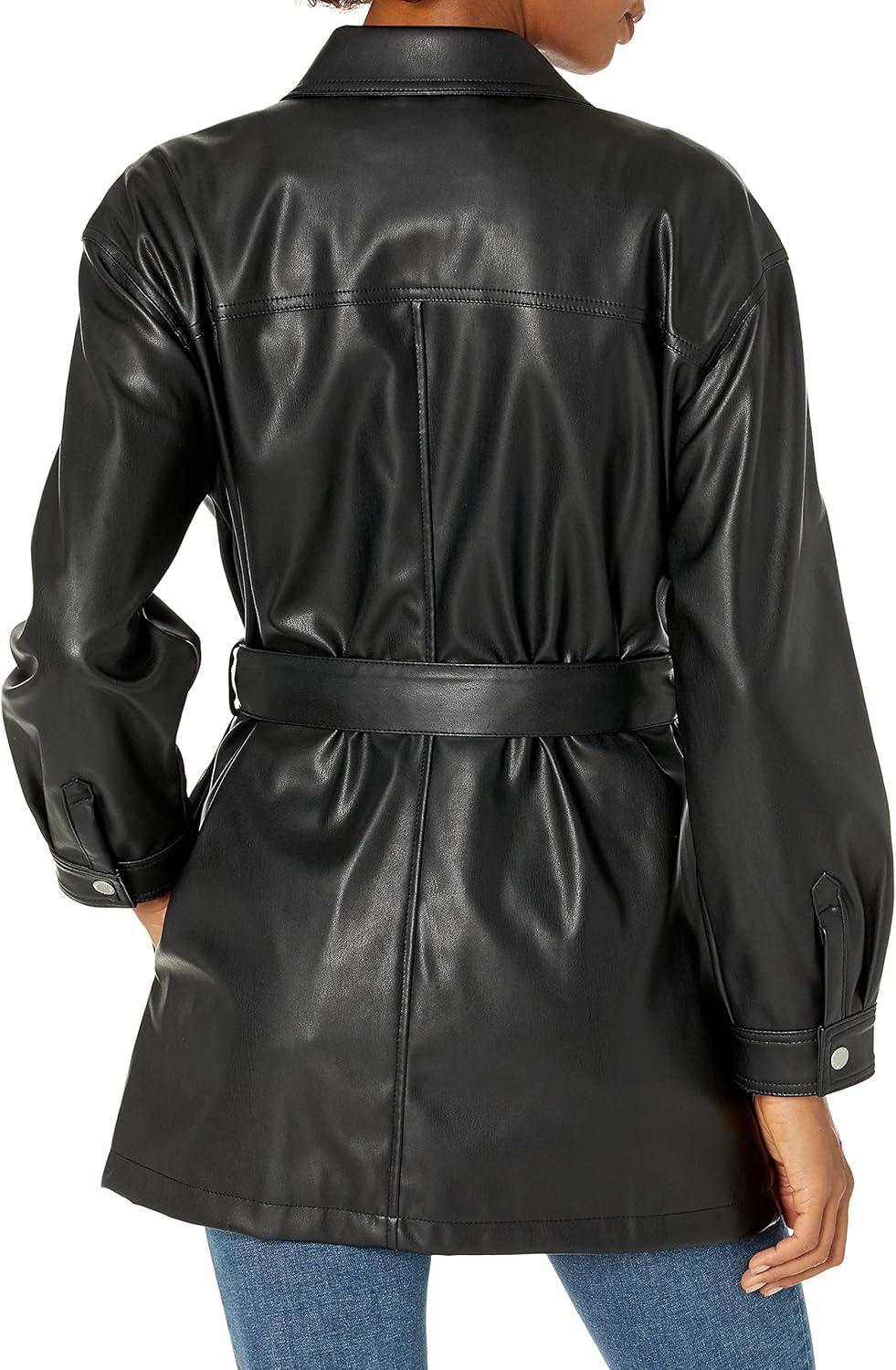 imageLevis womens Faux Leather Belted Shirt Jacket Standard amp Plus SizesBlack