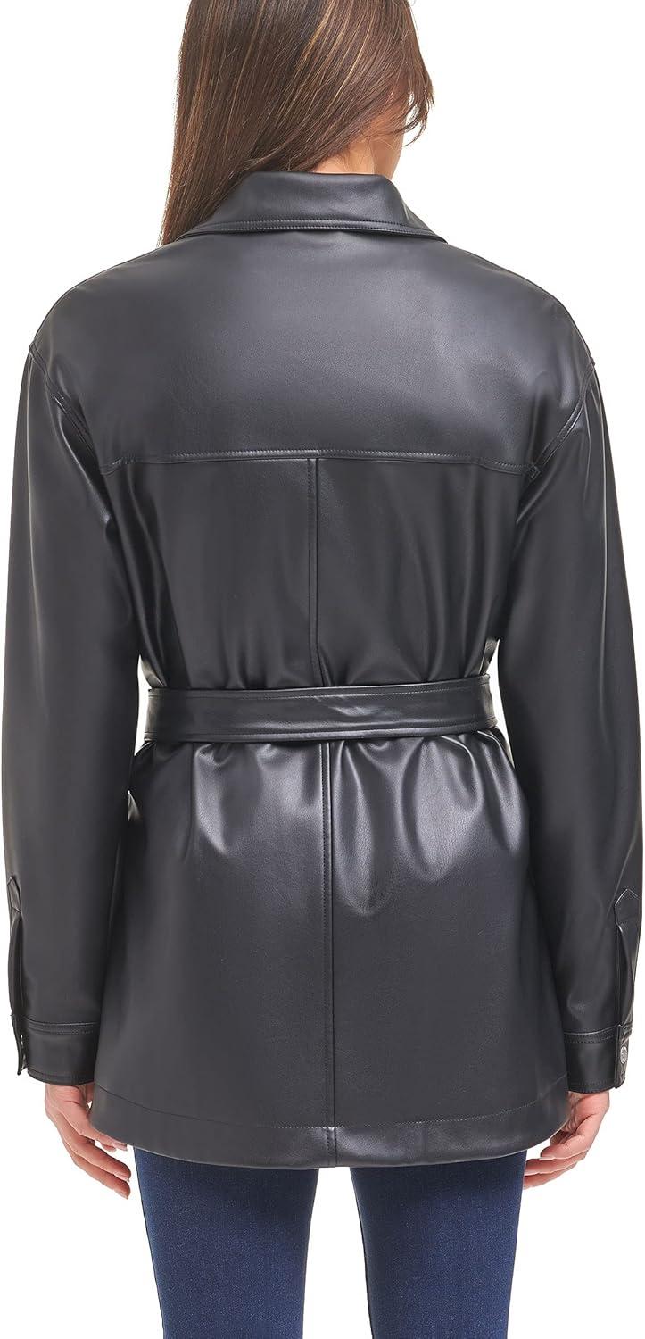 imageLevis womens Faux Leather Belted Shirt Jacket Standard amp Plus SizesBlack