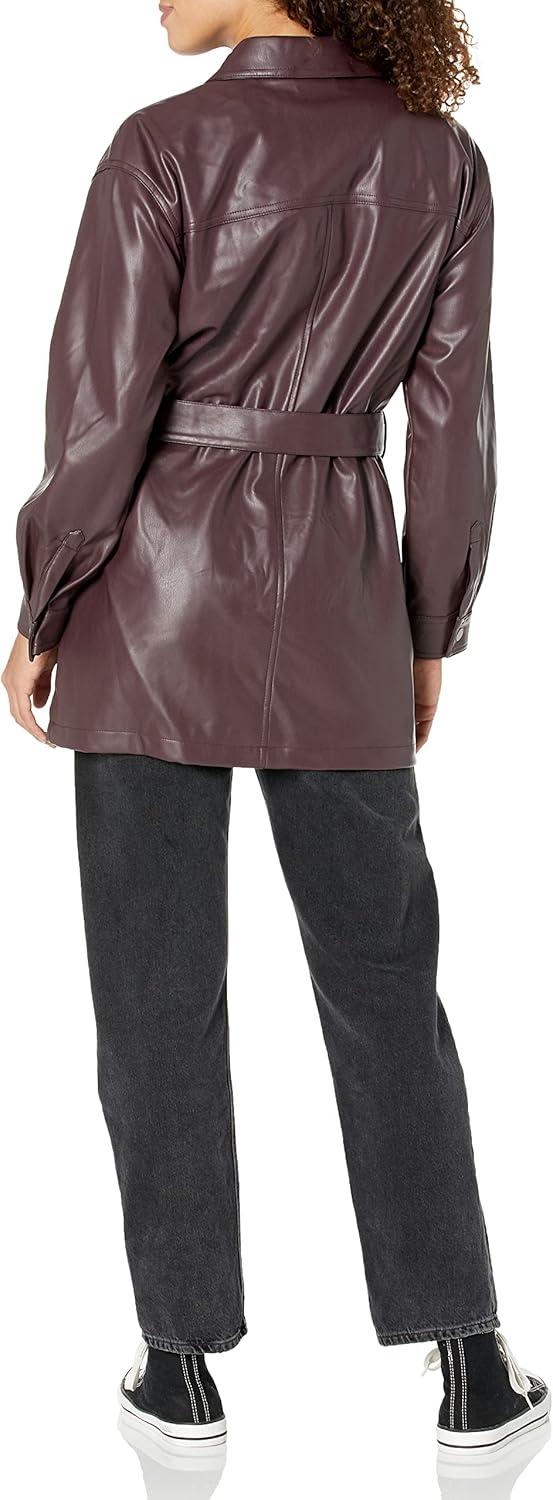 imageLevis womens Faux Leather Belted Shirt Jacket Standard amp Plus SizesBurgundy