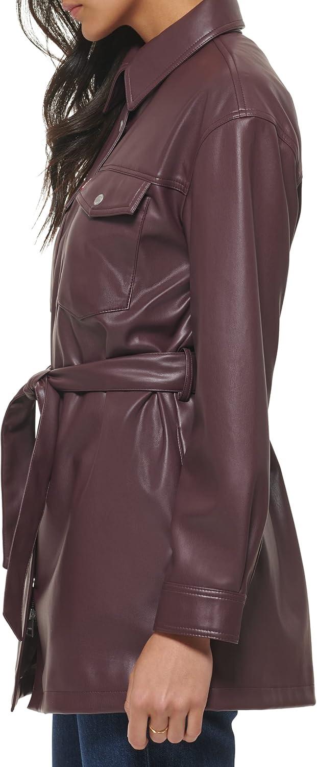imageLevis womens Faux Leather Belted Shirt Jacket Standard amp Plus SizesBurgundy