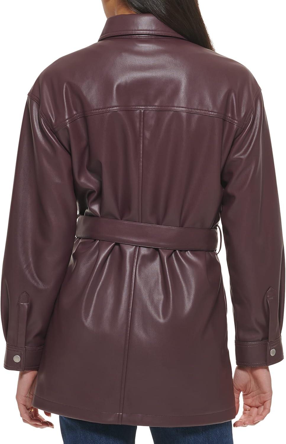 imageLevis womens Faux Leather Belted Shirt Jacket Standard amp Plus SizesBurgundy