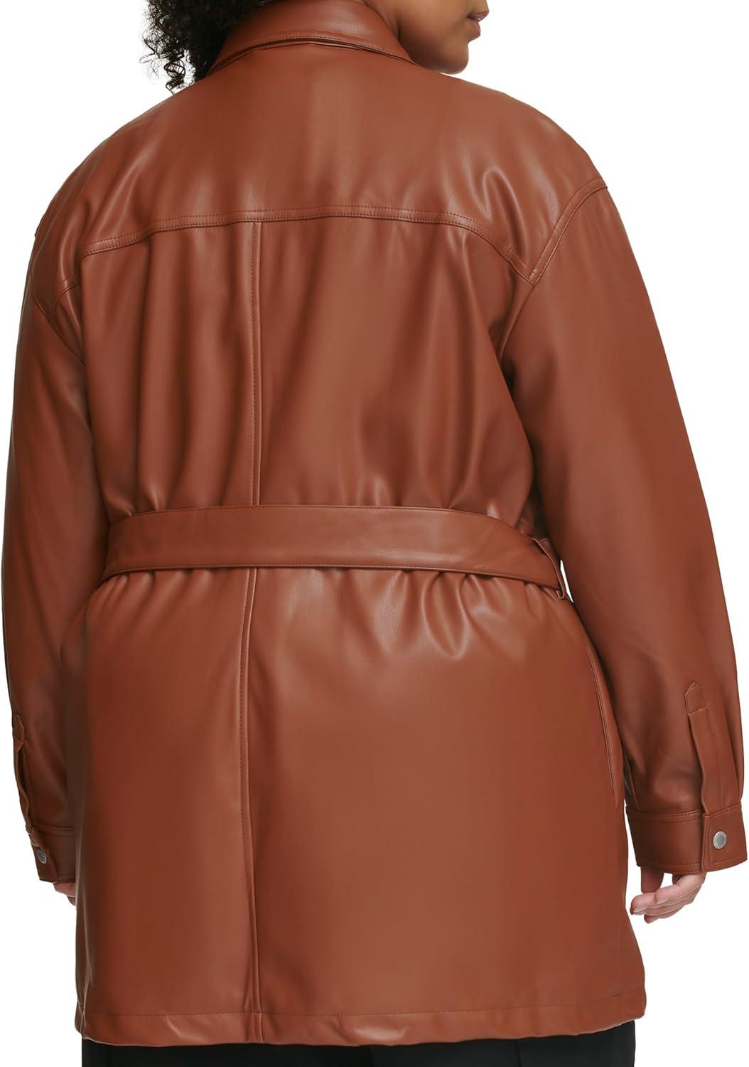 imageLevis womens Faux Leather Belted Shirt Jacket Standard amp Plus SizesCamel