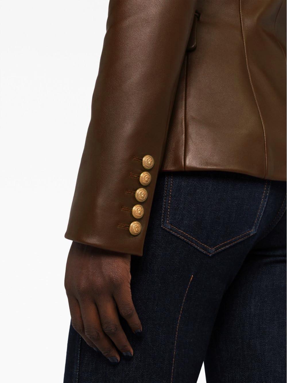 imageSID Genuine Lambskin Leather Black Womens Single Button Blazer with Full Sleeves Suit Style for Office WearChocolate Brown