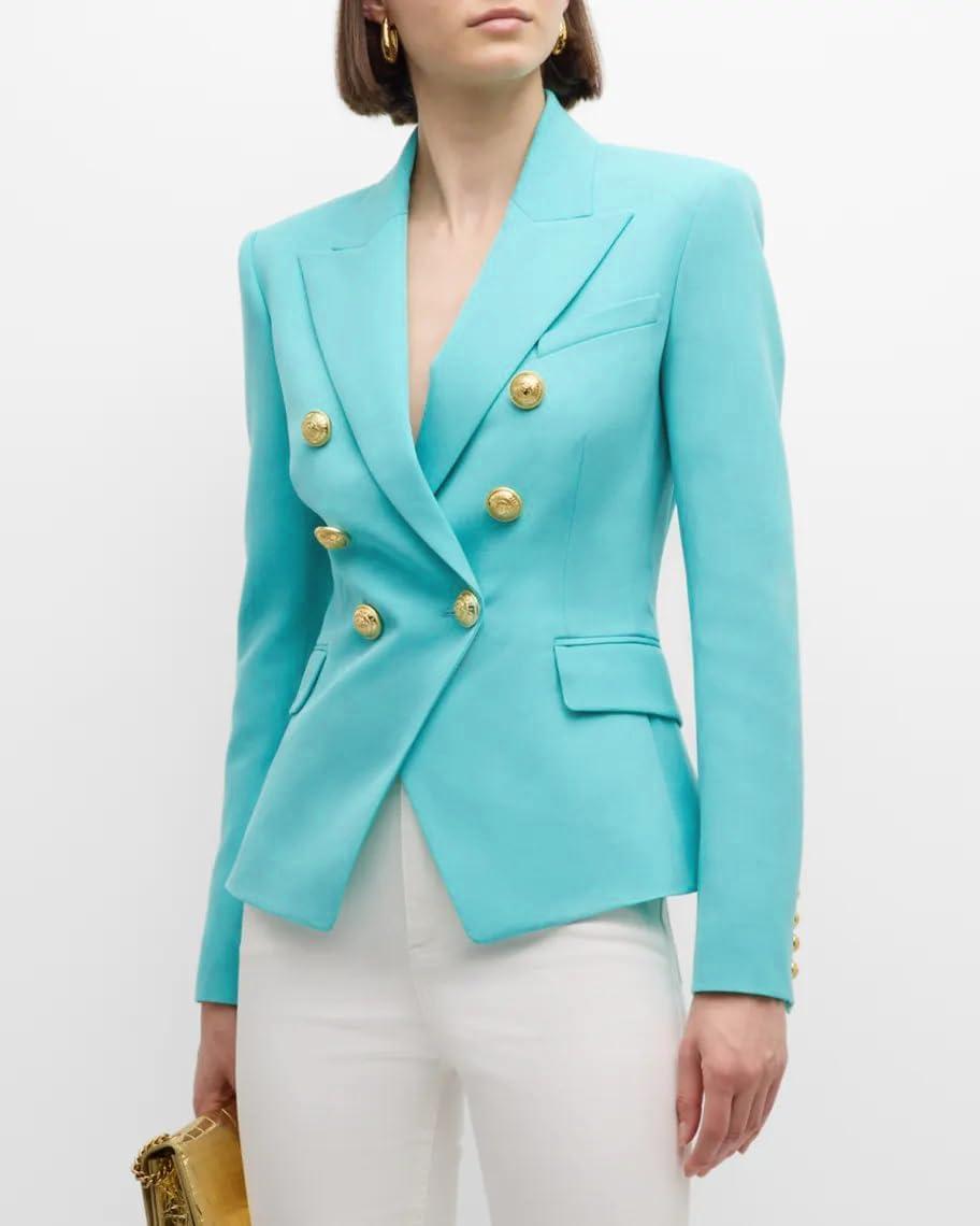 imageSID Genuine Lambskin Leather Black Womens Single Button Blazer with Full Sleeves Suit Style for Office WearClassy Blue