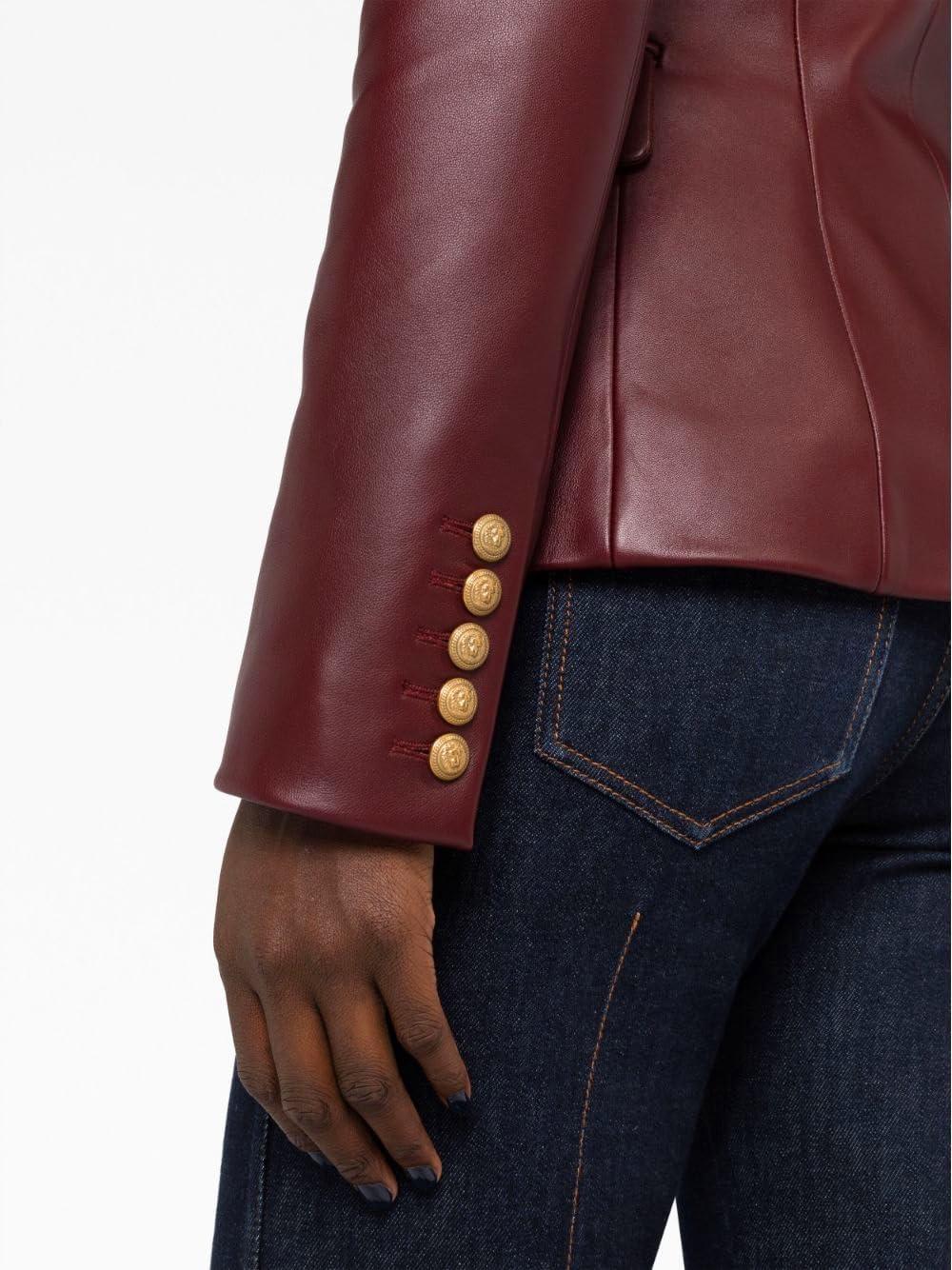 imageSID Genuine Lambskin Leather Black Womens Single Button Blazer with Full Sleeves Suit Style for Office WearSolid Burgundy