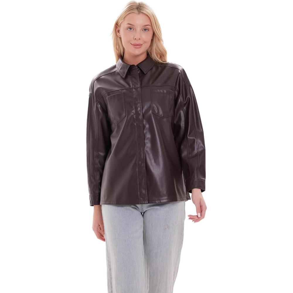 imageDIASHINY Faux Leather Jacket For Women Zip Up Moto Biker Coat Short PU Motorcycle Outwear153 Coffee