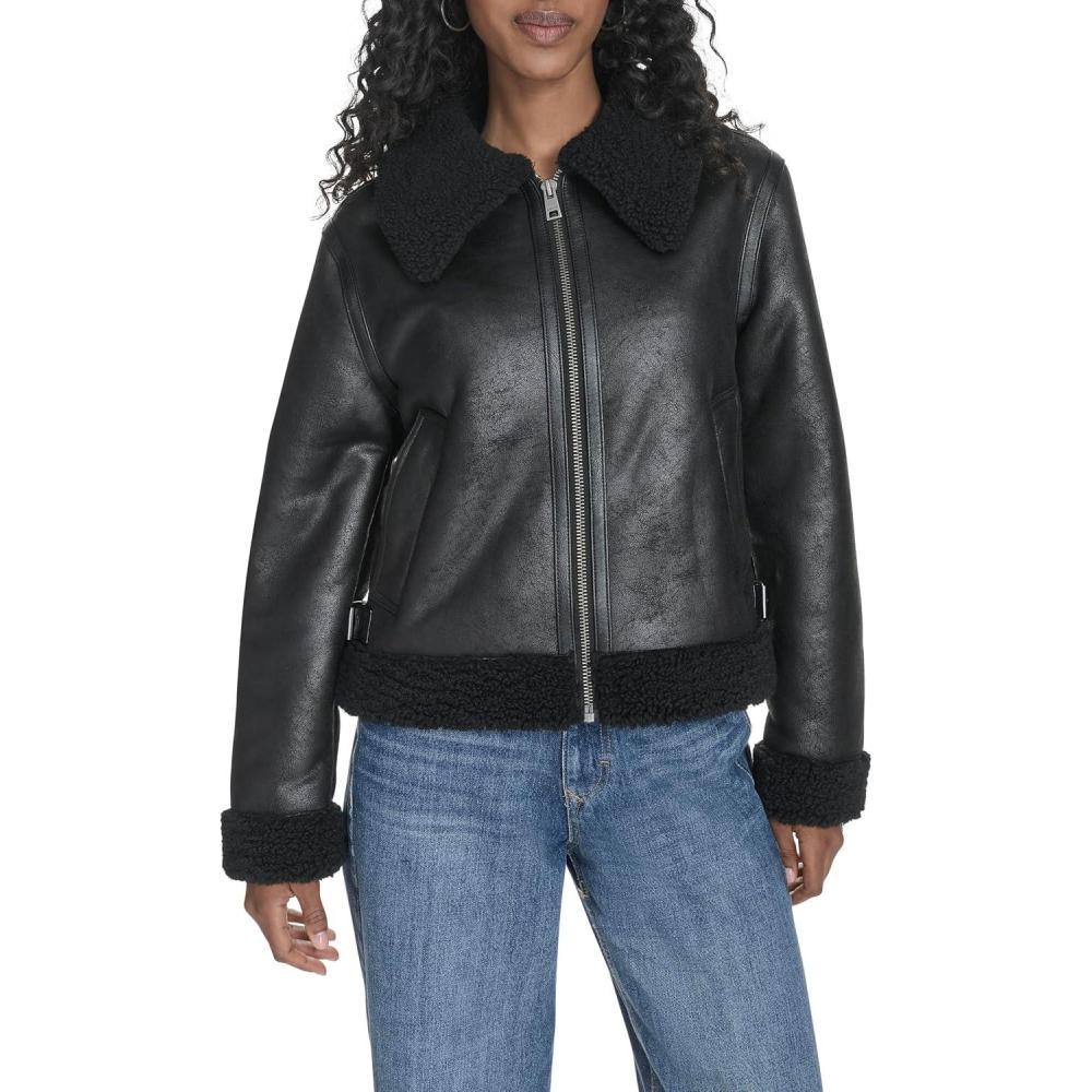 imageLevis Womens Faux Shearling Aviator JacketBlack Faux Shearling