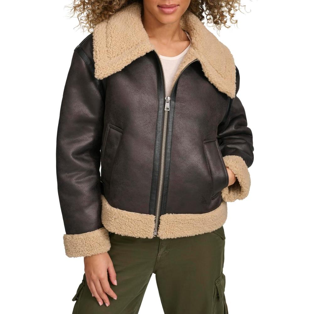 imageLevis Womens Faux Shearling Aviator JacketMolasses Faux Shearling
