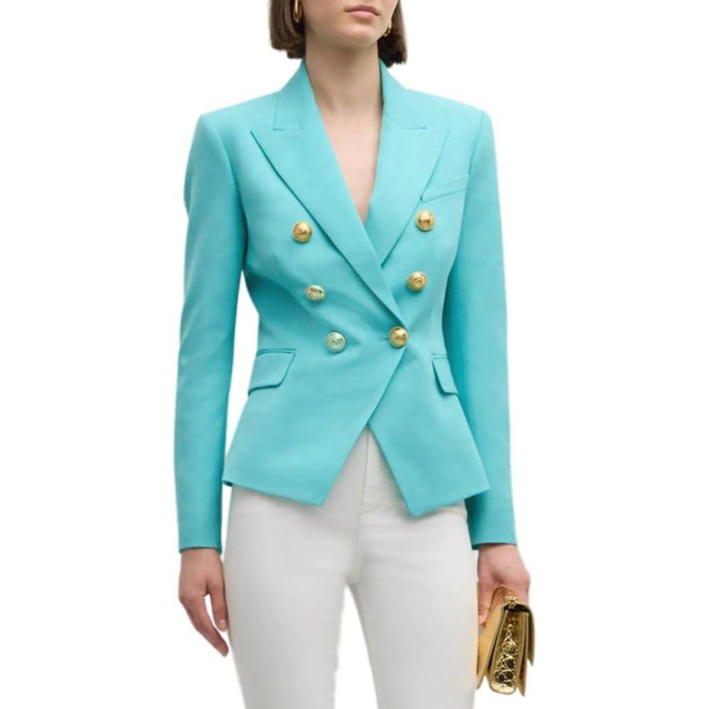 imageSID Genuine Lambskin Leather Black Womens Single Button Blazer with Full Sleeves Suit Style for Office WearClassy Blue