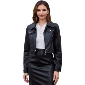 DIASHINY Faux Leather Jacket For Women, Zip Up Moto Biker Coat, Short PU Motorcycle Outwear(126 Black)