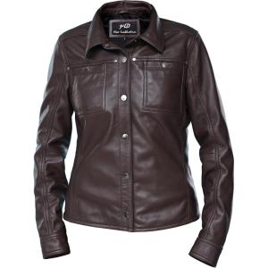 Jild Womens Button Front Lambskin Leather Jacket Shacket – Casual Shirt Long Sleeve Leather Jacket Women with Bust Pocket(Brown)