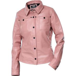 Jild Womens Button Front Lambskin Leather Jacket Shacket – Casual Shirt Long Sleeve Leather Jacket Women with Bust Pocket(Pink)
