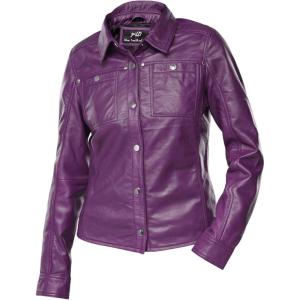 Jild Womens Button Front Lambskin Leather Jacket Shacket – Casual Shirt Long Sleeve Leather Jacket Women with Bust Pocket(Purple)