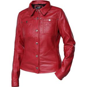 Jild Womens Button Front Lambskin Leather Jacket Shacket – Casual Shirt Long Sleeve Leather Jacket Women with Bust Pocket(Red)