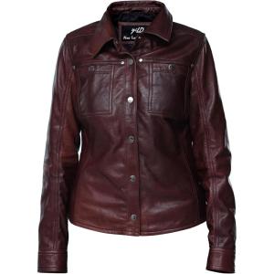 Jild Womens Button Front Lambskin Leather Jacket Shacket – Casual Shirt Long Sleeve Leather Jacket Women with Bust Pocket(Vintage Maroon)